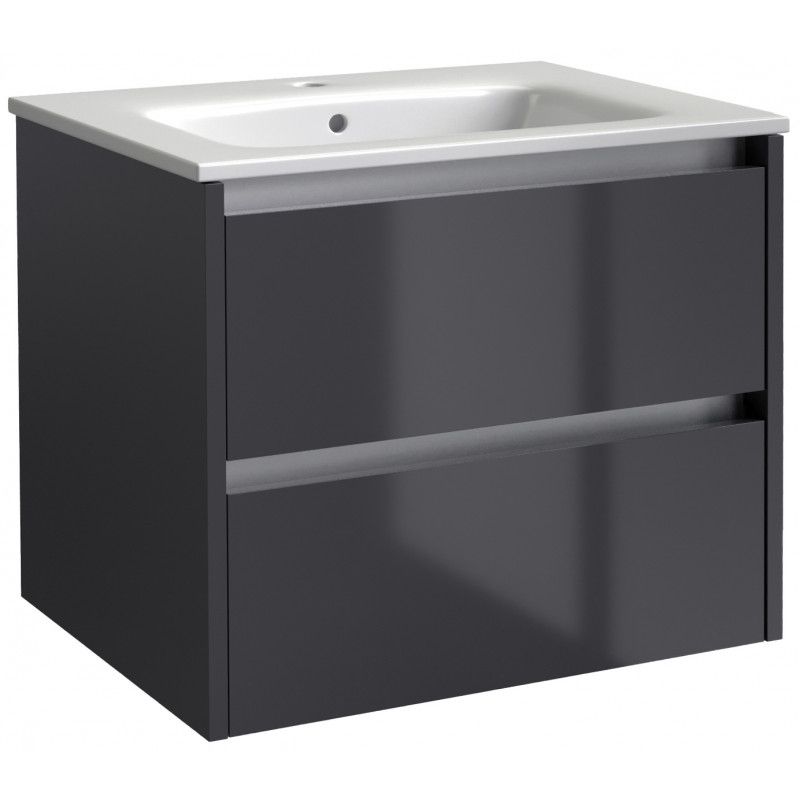 Ember Storm Grey Gloss Wall Mounted Unit & Ceramic Basin