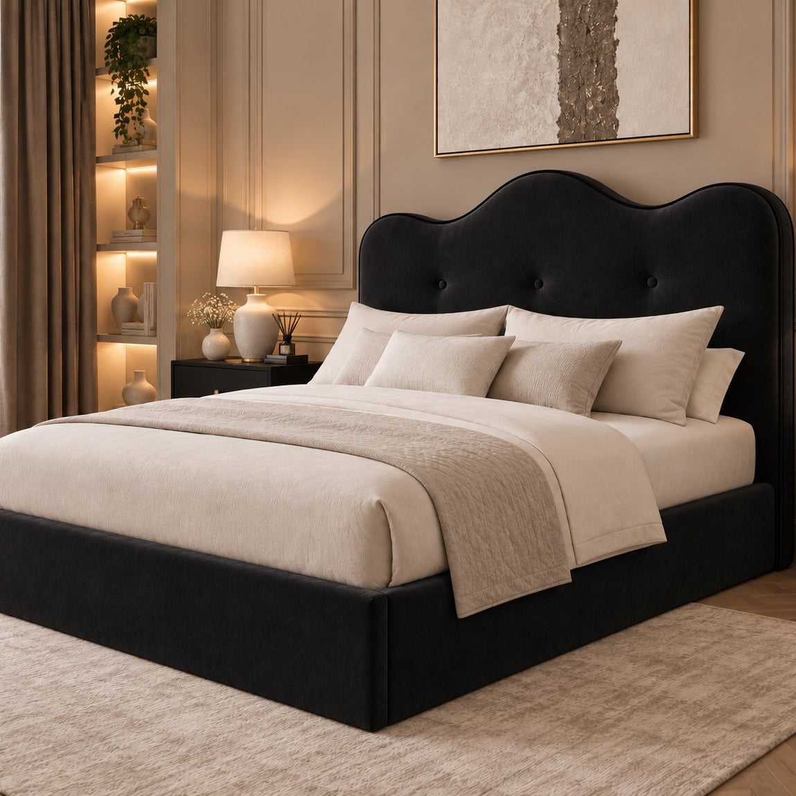 Erice bed in black, side view