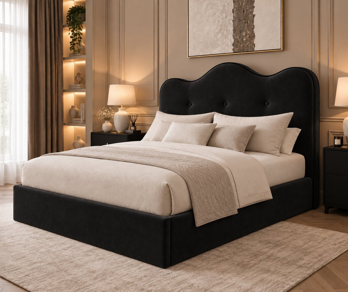 Erice bed in black, side view