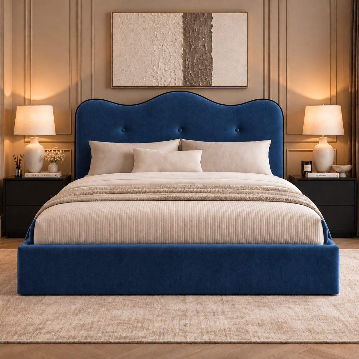 Erice bed in blue, front view