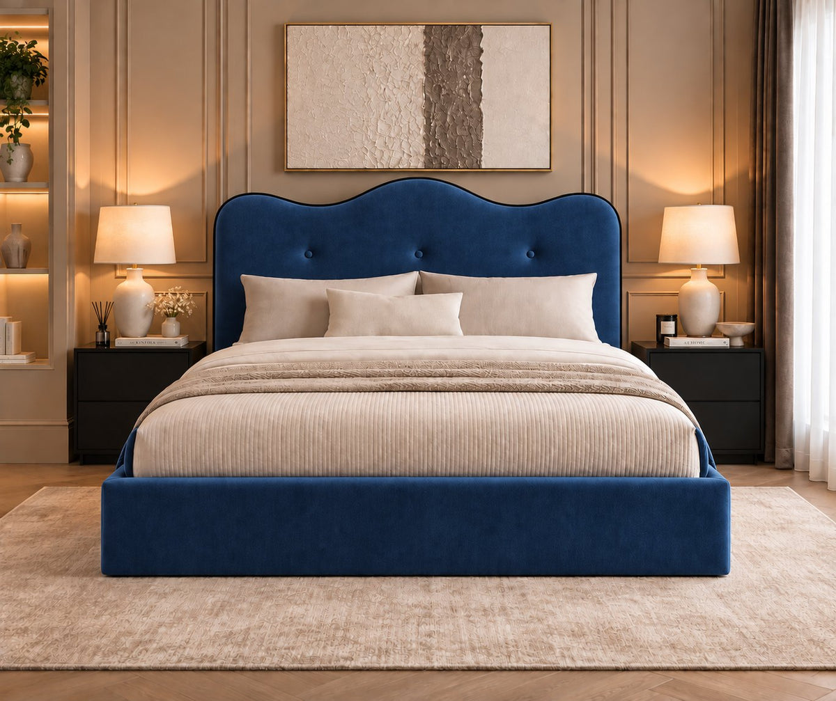 Erice bed in blue, front view