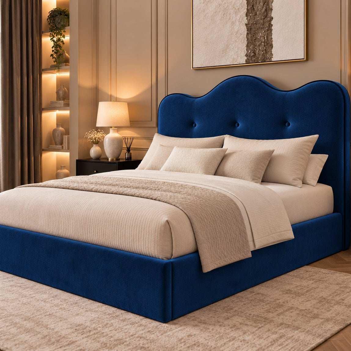 Erice bed in blue, side view