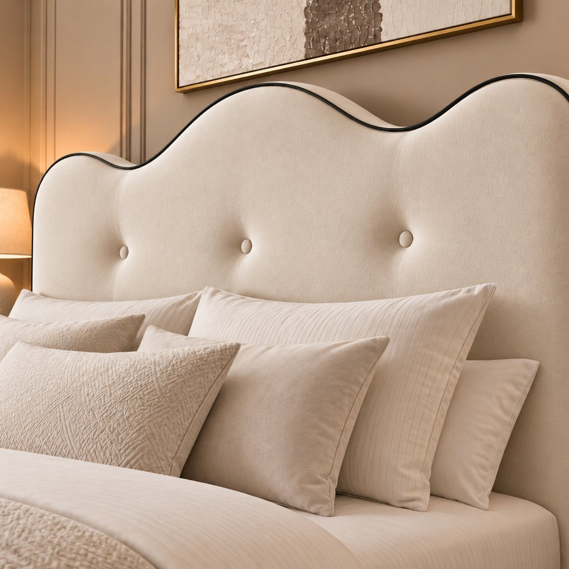Erice bed in cream, headboard close-up