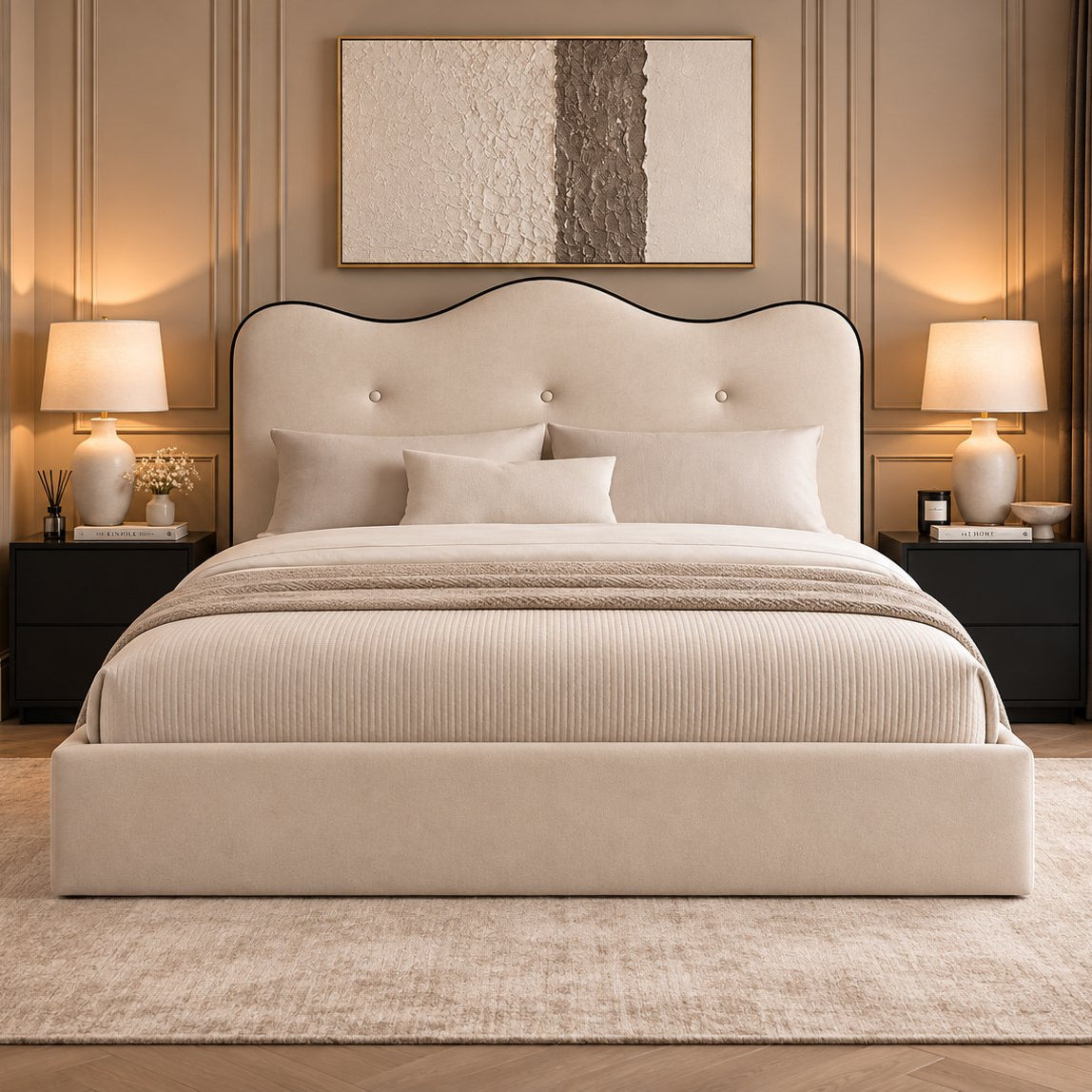 Erice bed in cream, front view