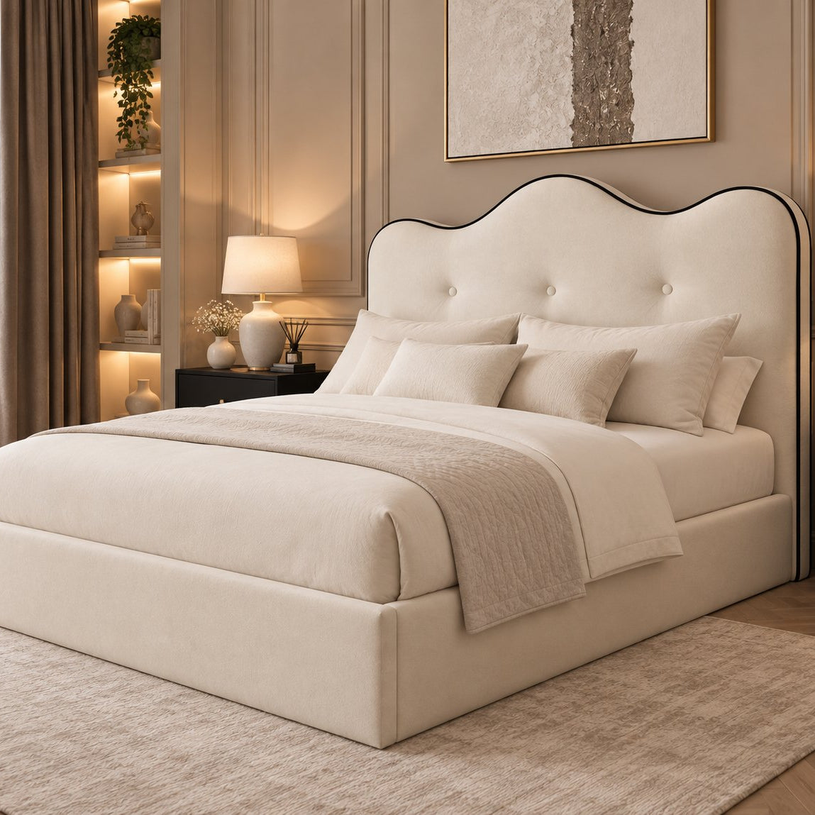 Erice bed in cream, side view