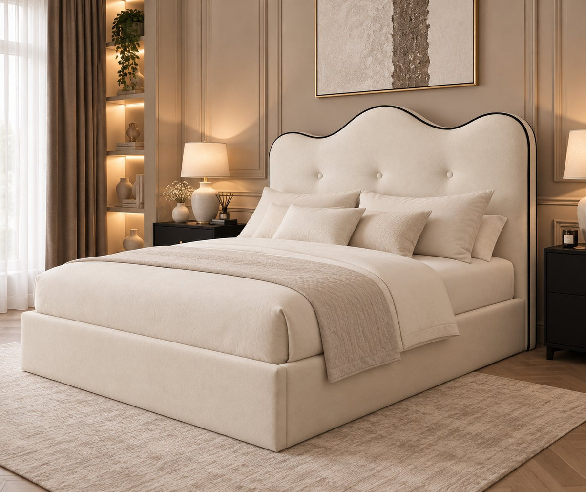 Erice bed in cream, side view