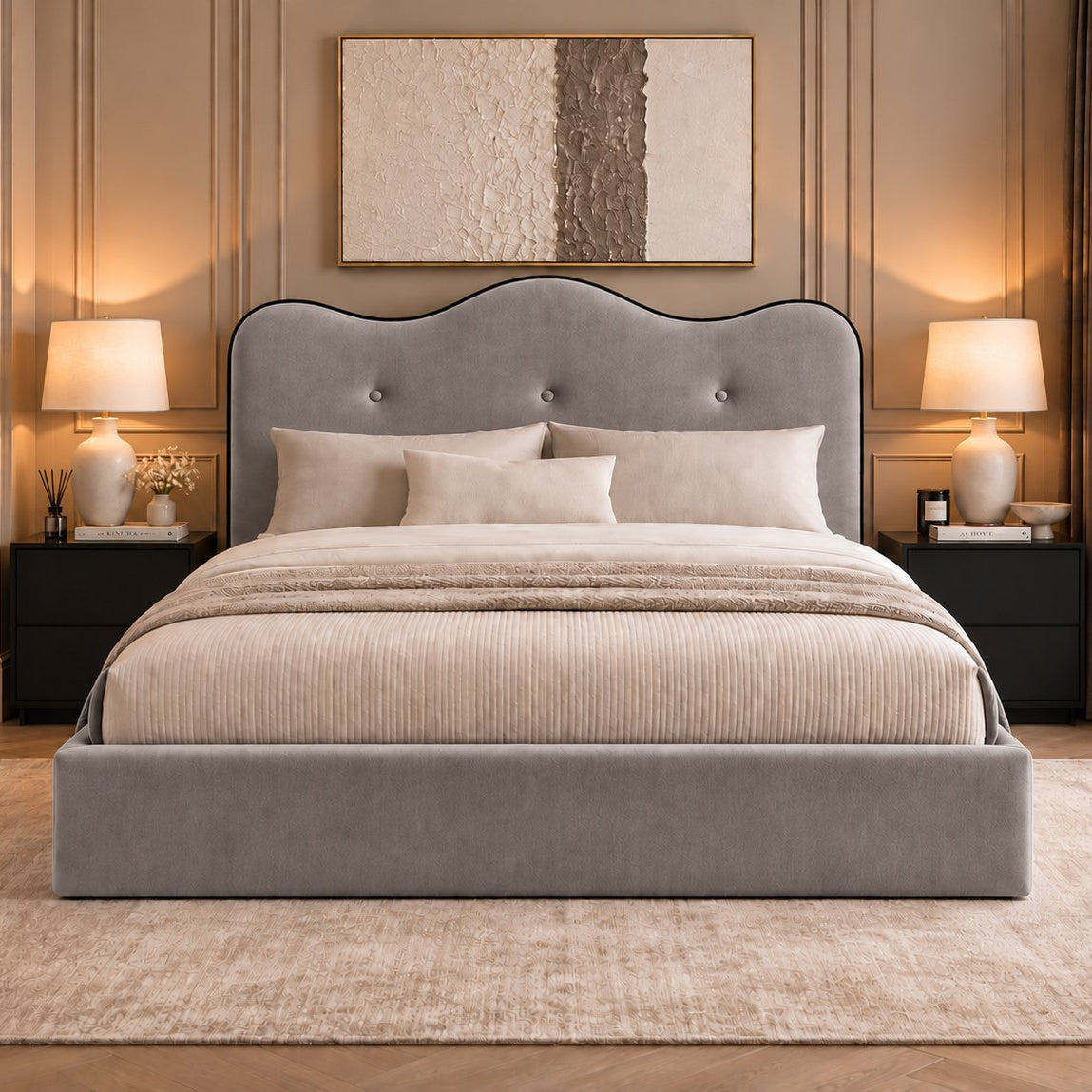 Erice bed in grey, front view
