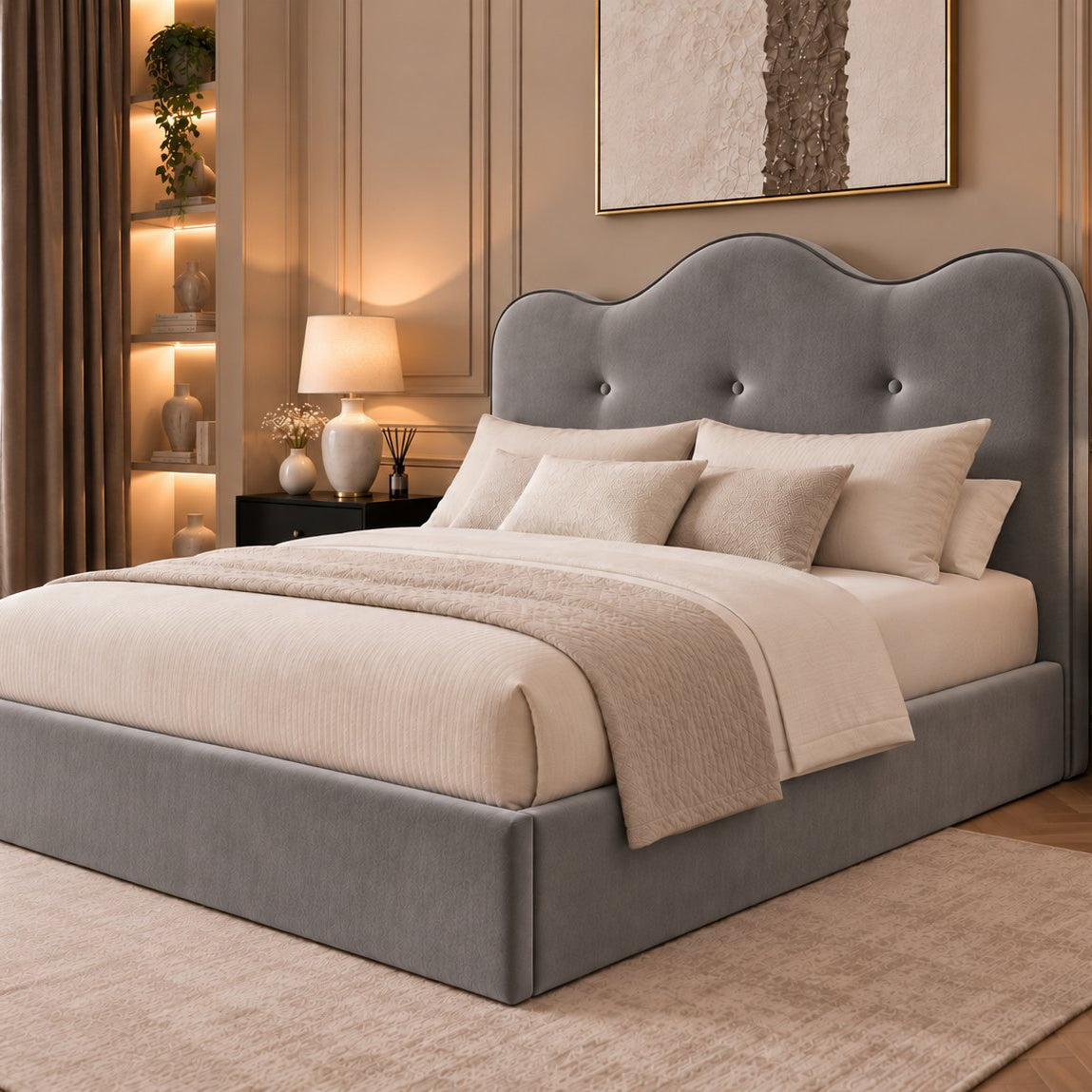 Erice bed in grey, side view
