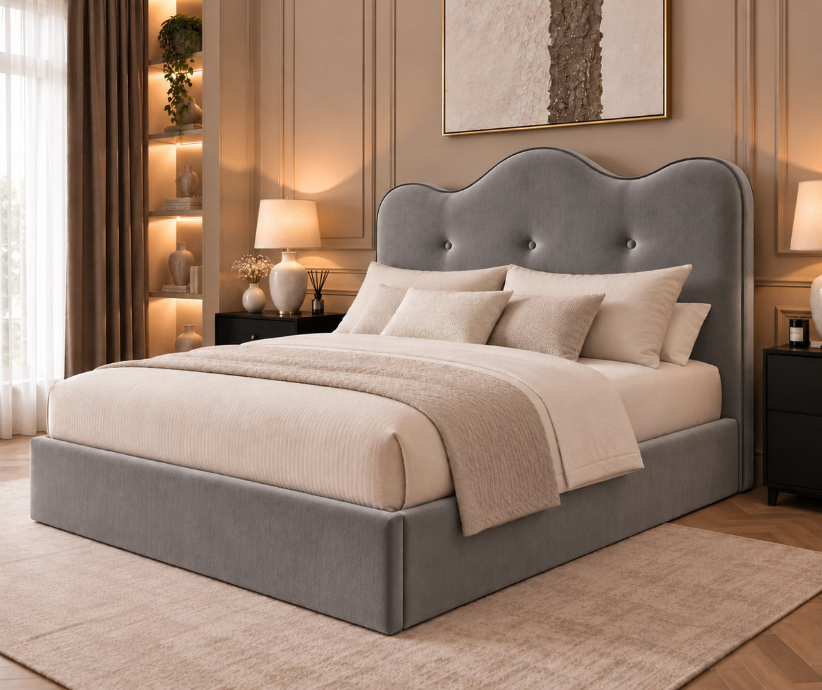 Erice bed in grey, side view