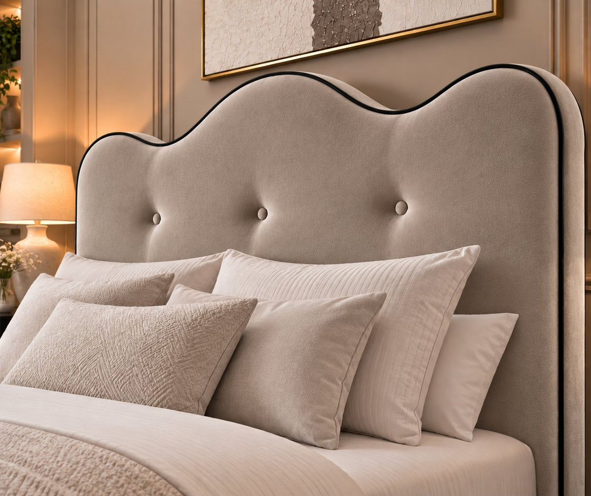 Erice bed in pebble, headboard close-up
