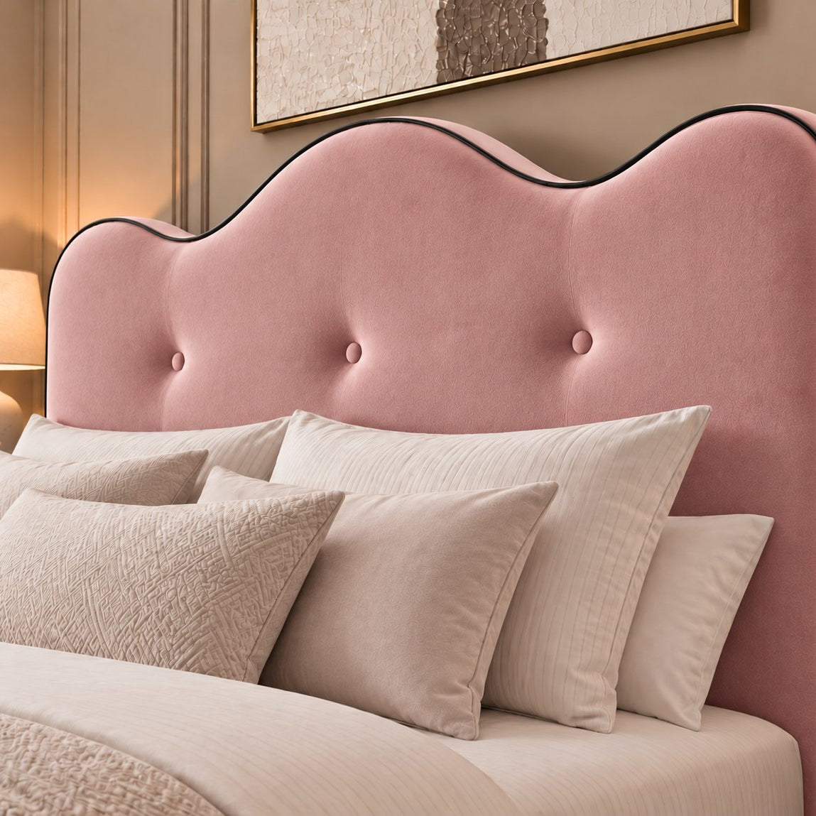 Erice bed in pink, headboard close-up