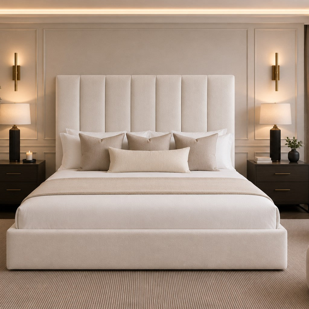 Firenze Wide Vertical Panelled Tall Headboard Upholstered Bed Frame