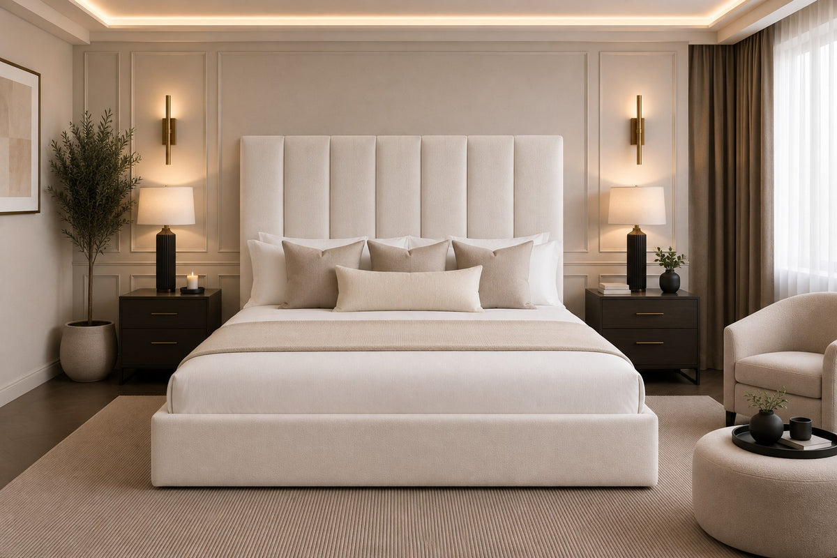 Firenze Wide Vertical Panelled Tall Headboard Upholstered Bed Frame