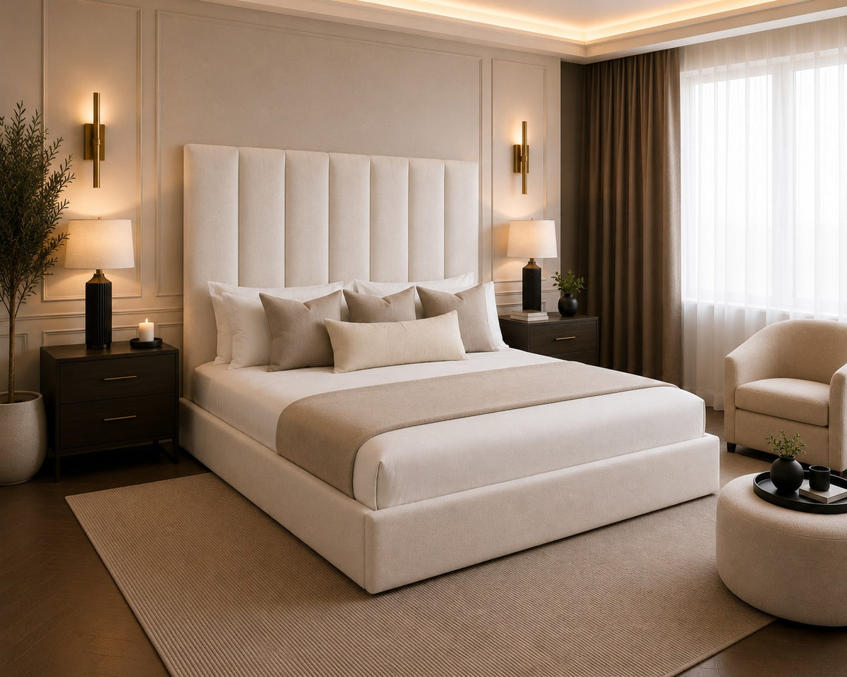 Firenze Wide Vertical Panelled Tall Headboard Upholstered Bed Frame