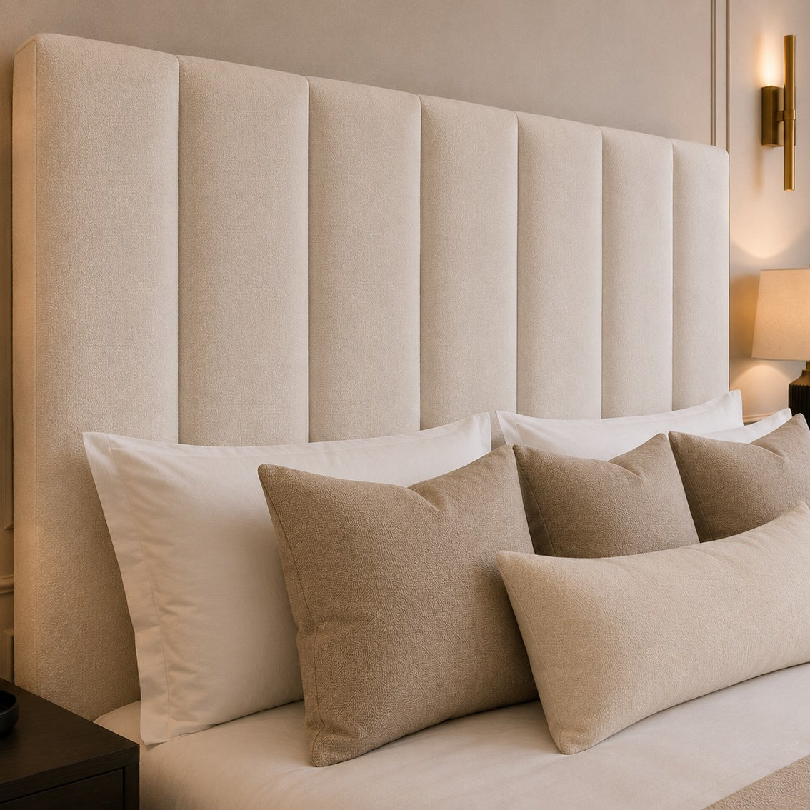 Firenze Wide Vertical Panelled Tall Headboard Upholstered Bed Frame