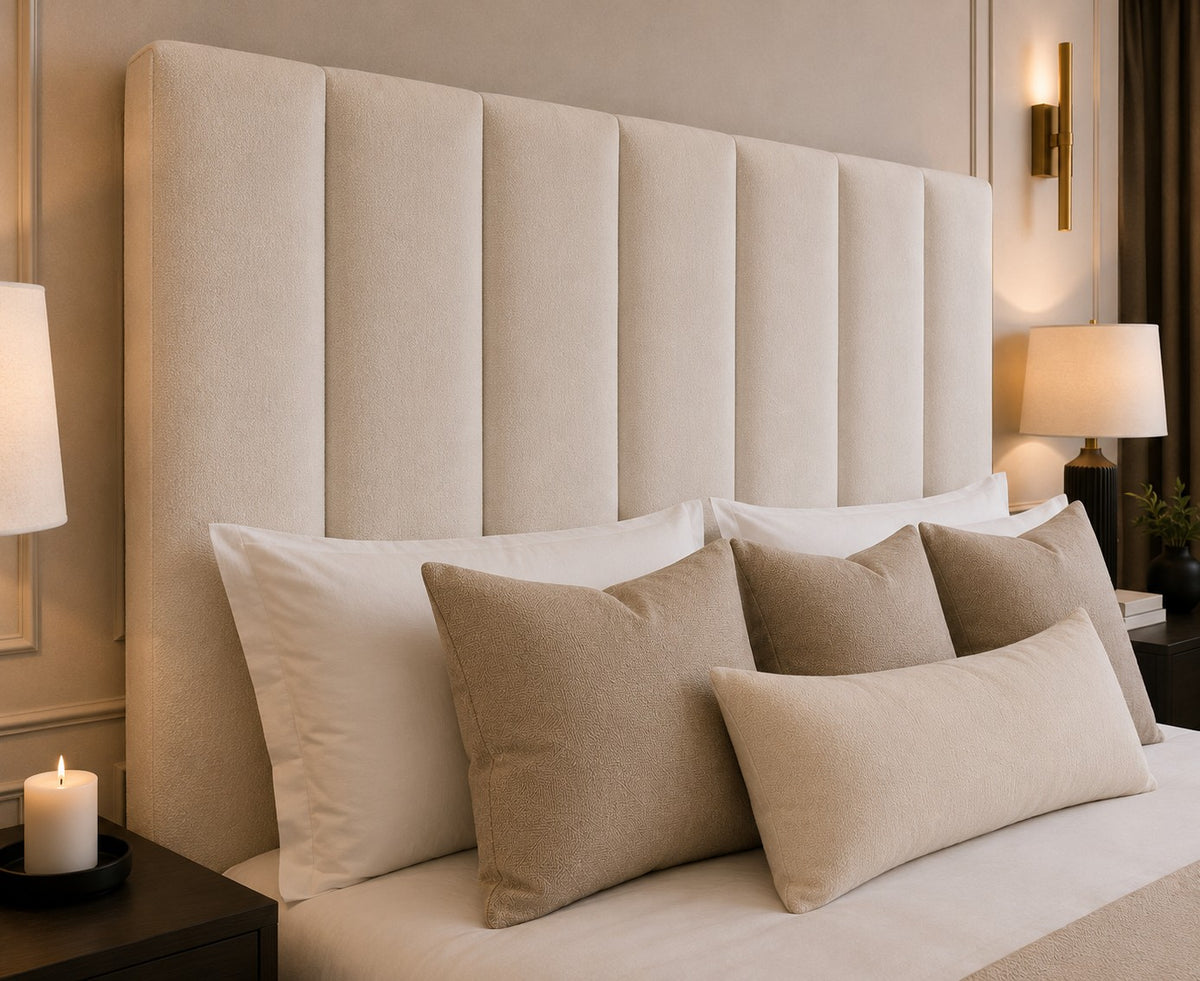 Firenze Wide Vertical Panelled Tall Headboard Upholstered Bed Frame
