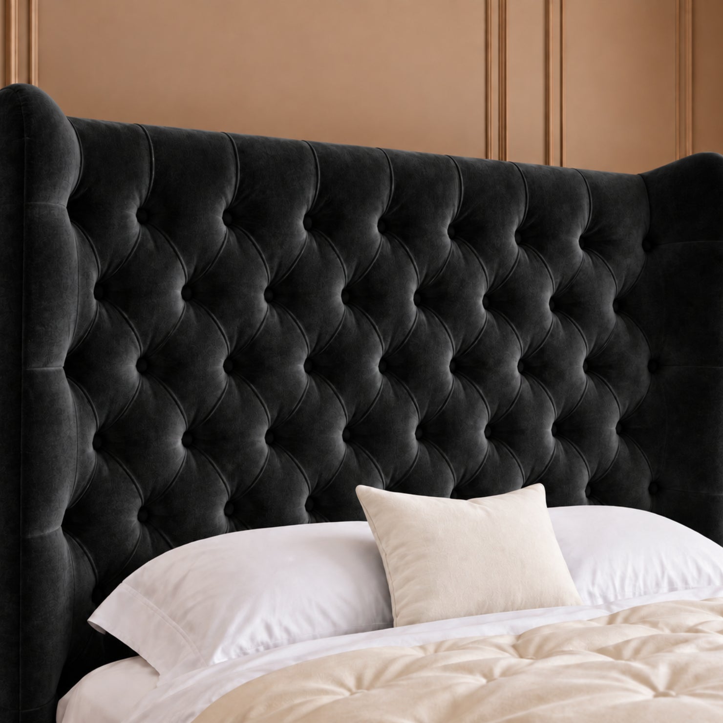 Florence Wide Winged Upholstered Soft Velvet Bed Frame