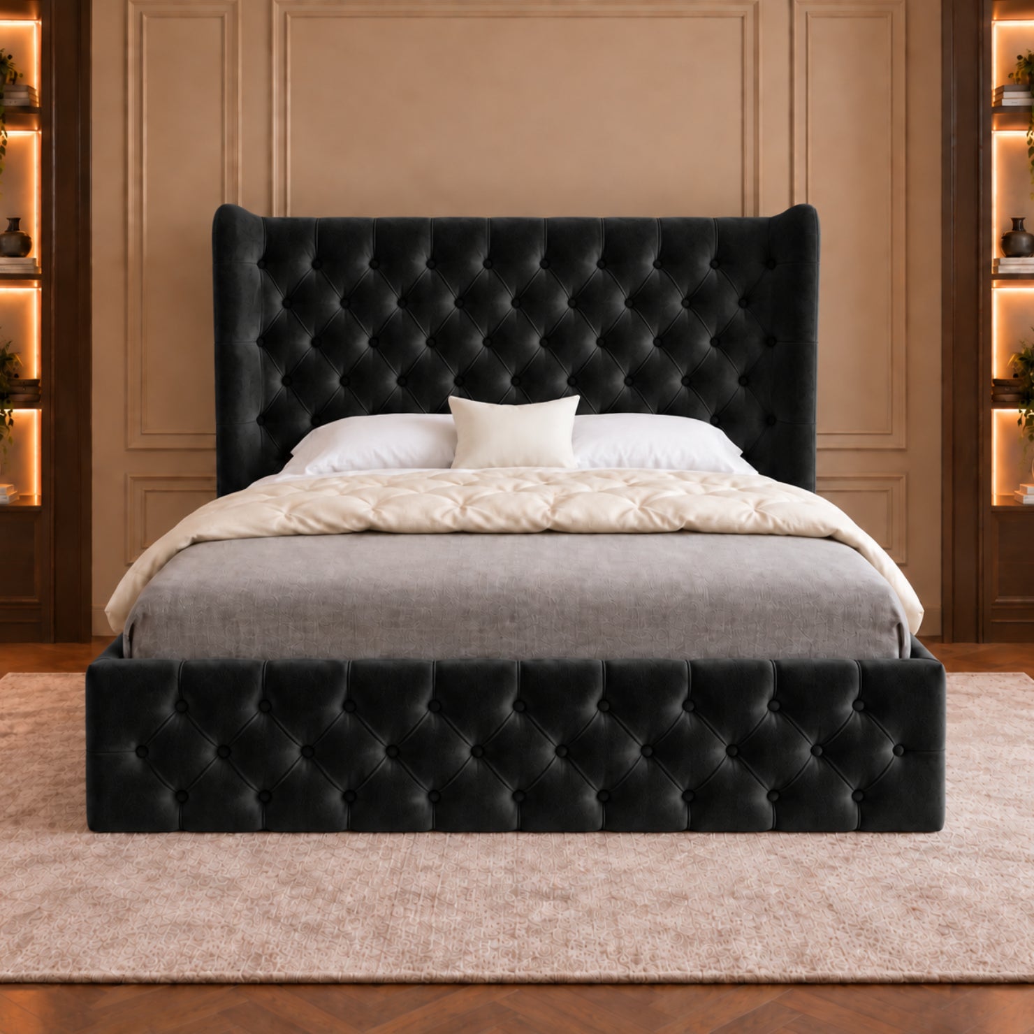 Florence Wide Winged Upholstered Soft Velvet Bed Frame