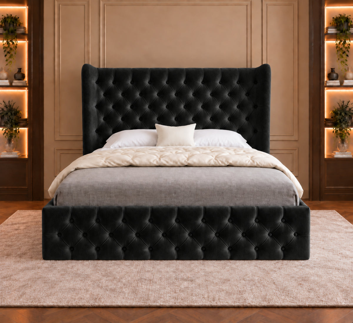Florence Wide Winged Upholstered Soft Velvet Bed Frame