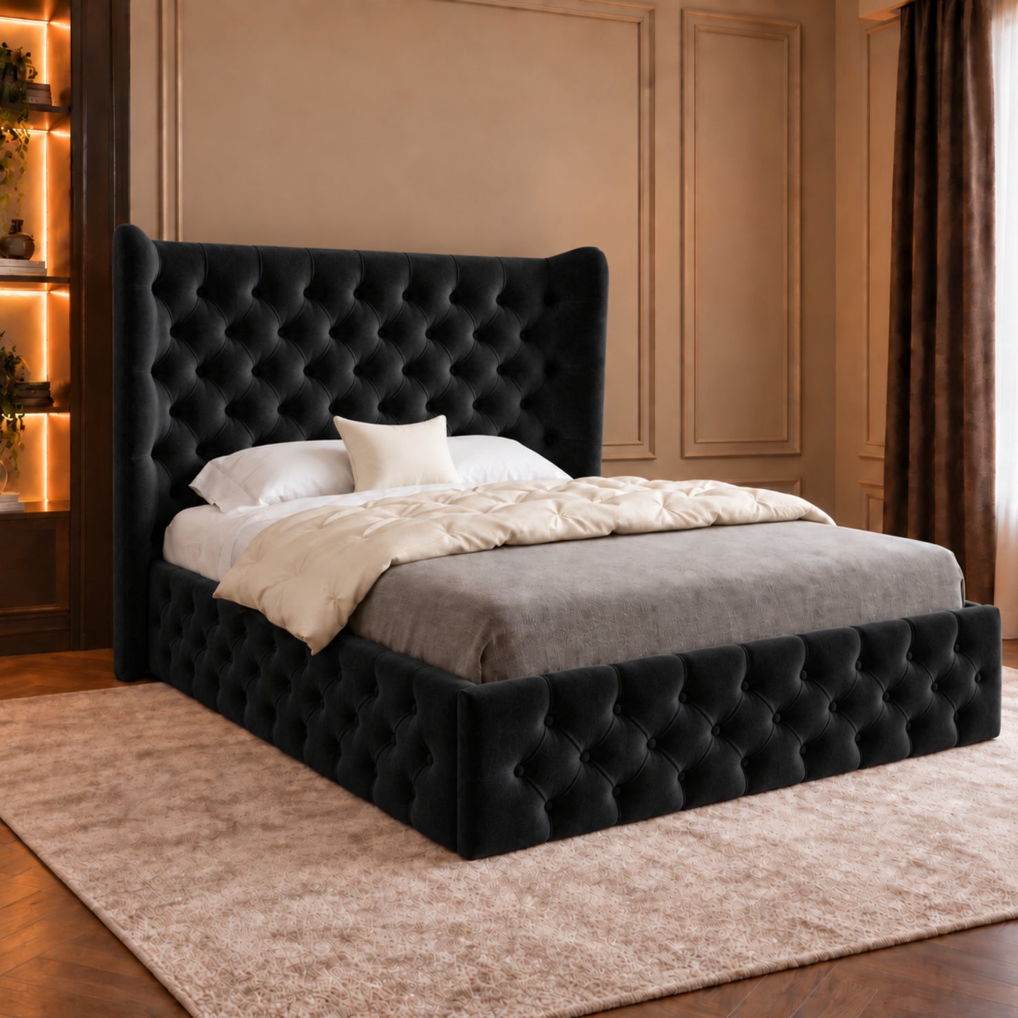 Florence Wide Winged Upholstered Soft Velvet Bed Frame