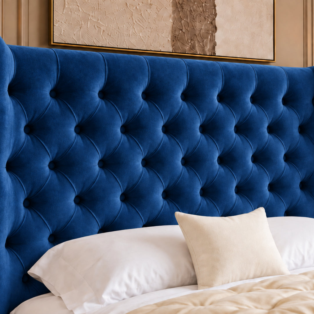 Florence Wide Winged Upholstered Soft Velvet Bed Frame