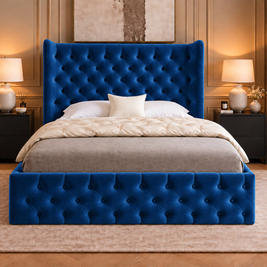 Florence Wide Winged Upholstered Soft Velvet Bed Frame