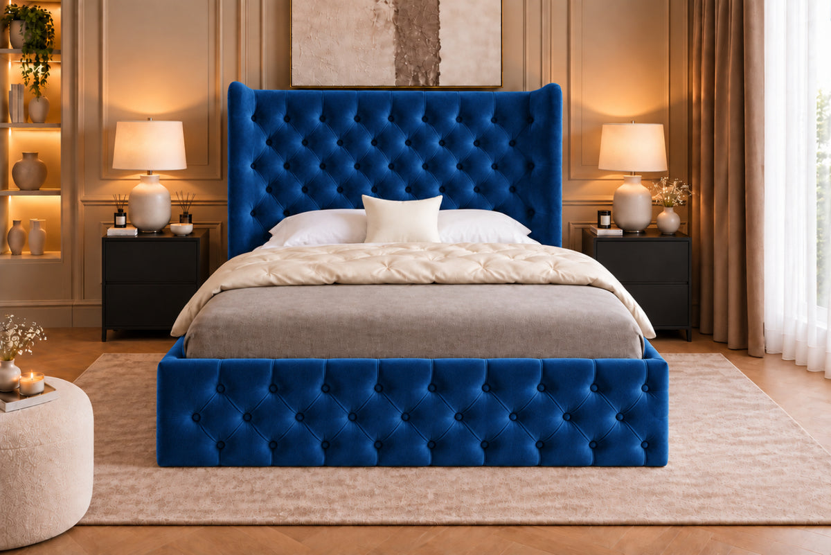 Florence Wide Winged Upholstered Soft Velvet Bed Frame