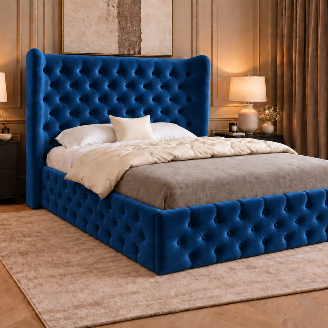 Florence Wide Winged Upholstered Soft Velvet Bed Frame