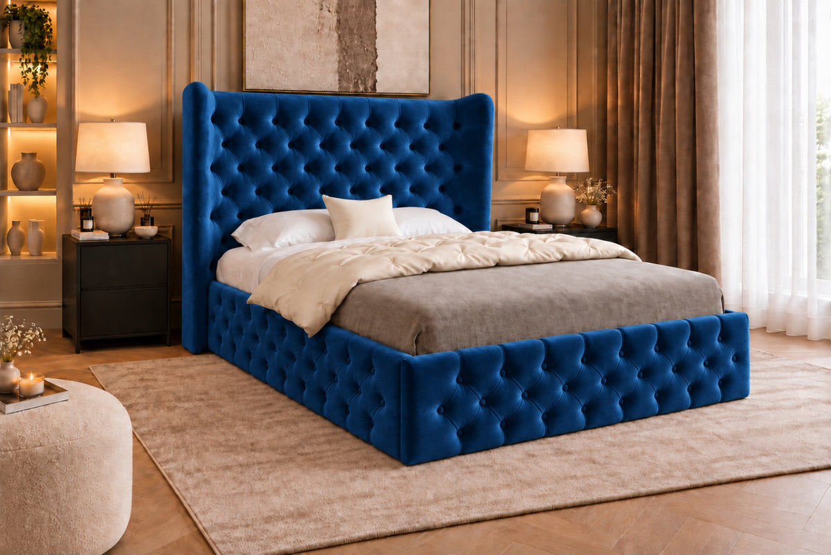 Florence Wide Winged Upholstered Soft Velvet Bed Frame