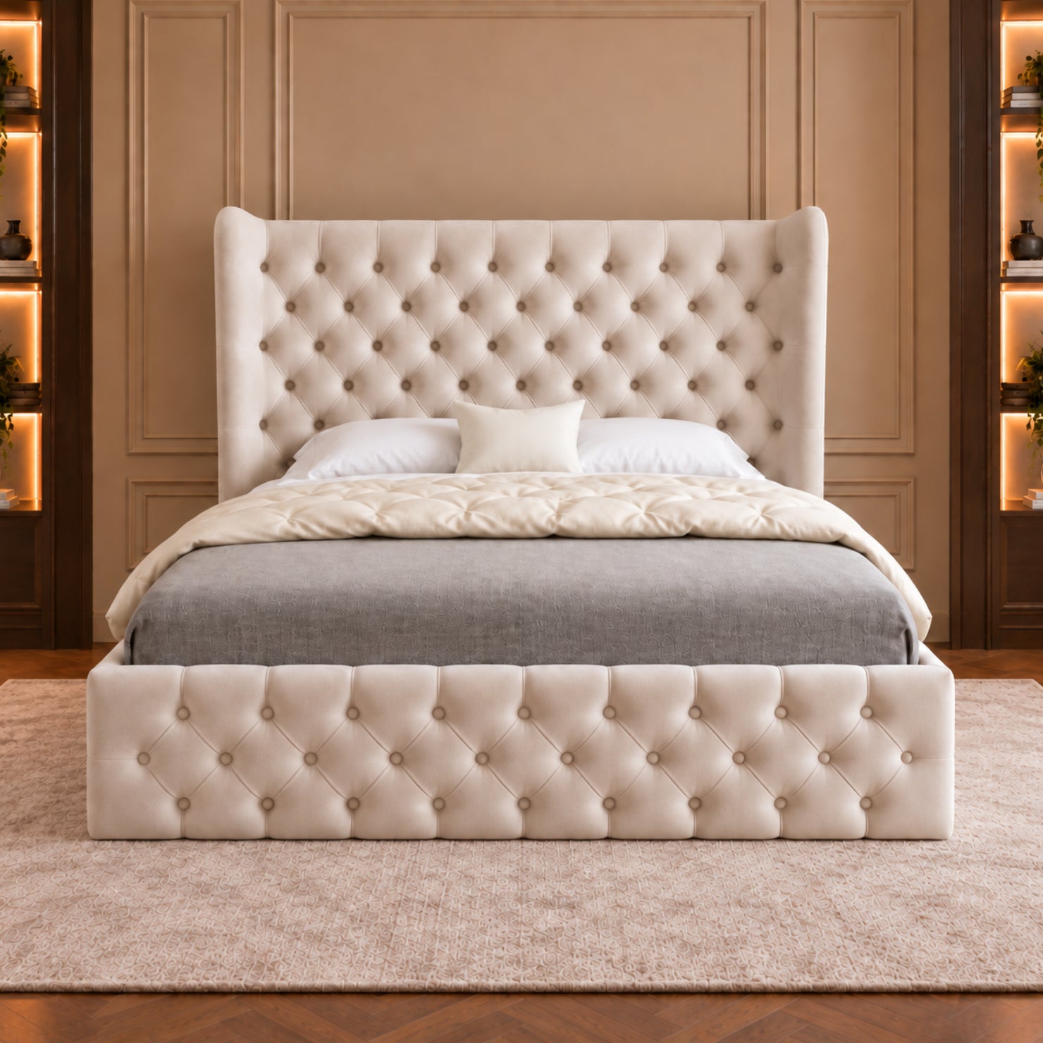 Florence Wide Winged Upholstered Soft Velvet Bed Frame