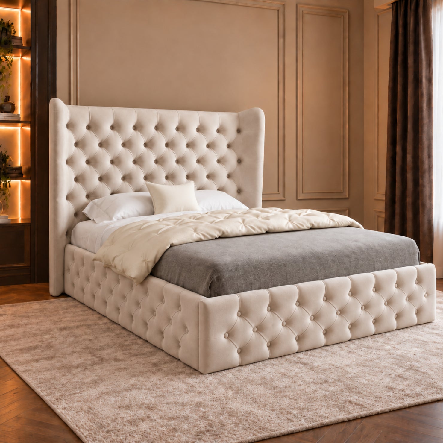 Florence Wide Winged Upholstered Soft Velvet Bed Frame