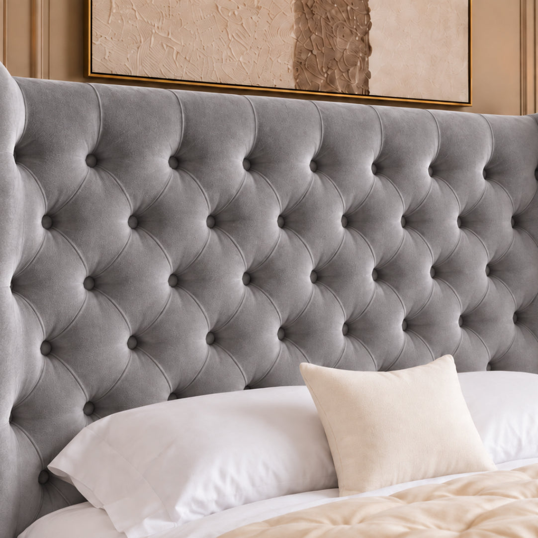 Florence Wide Winged Upholstered Soft Velvet Bed Frame