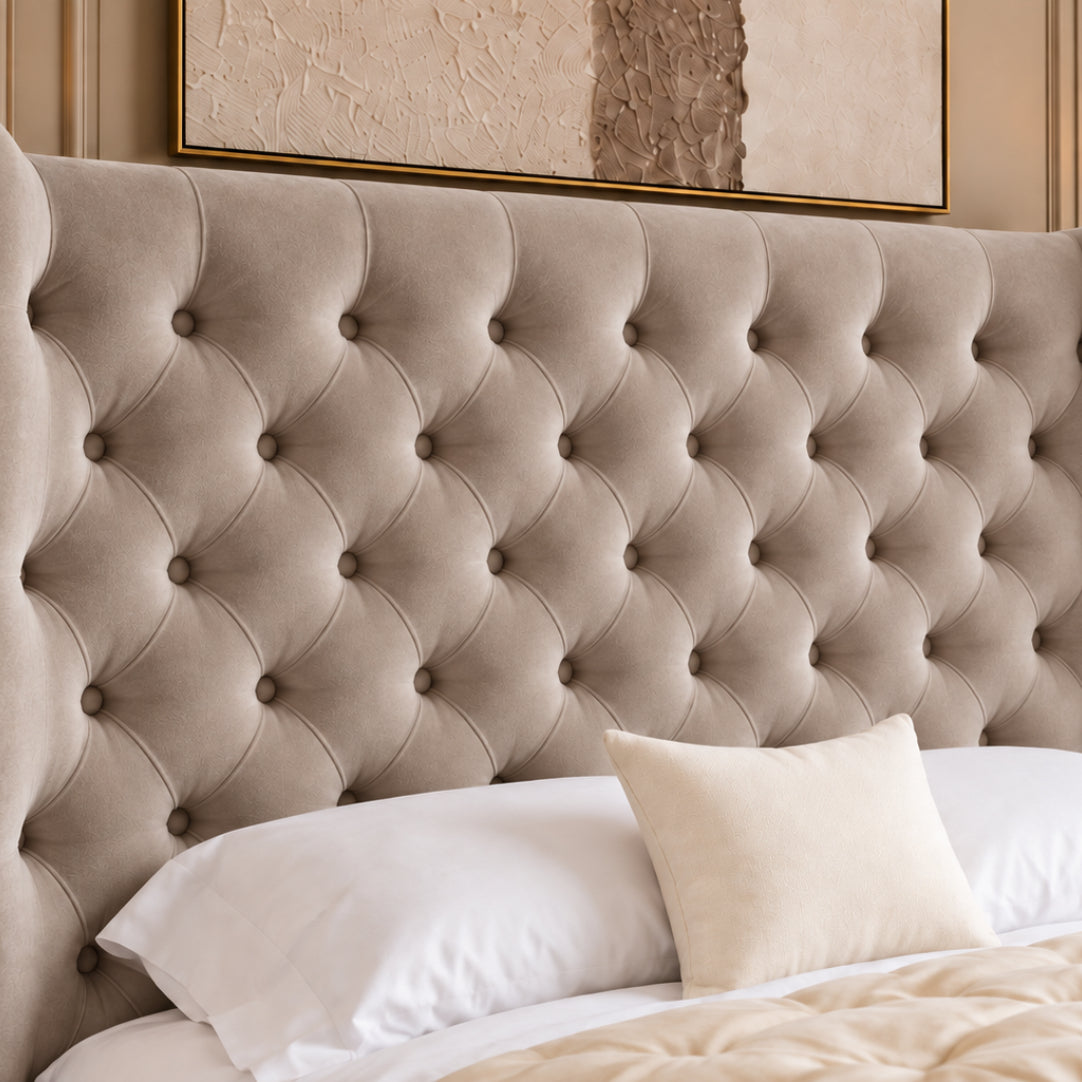 Florence Wide Winged Upholstered Soft Velvet Bed Frame
