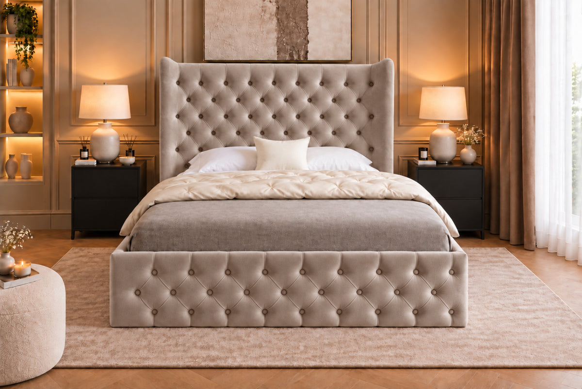 Florence Wide Winged Upholstered Soft Velvet Bed Frame