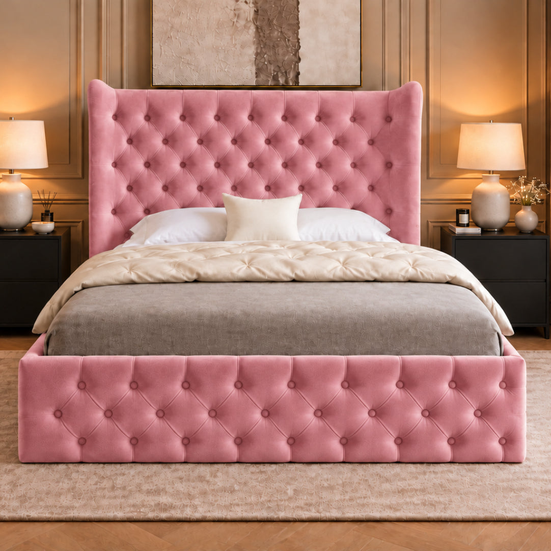 Florence Wide Winged Upholstered Soft Velvet Bed Frame