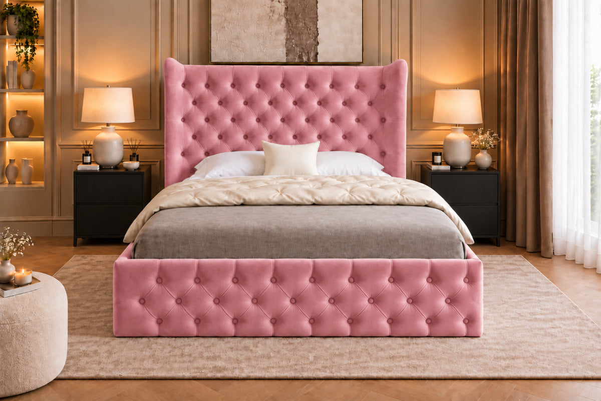 Florence Wide Winged Upholstered Soft Velvet Bed Frame