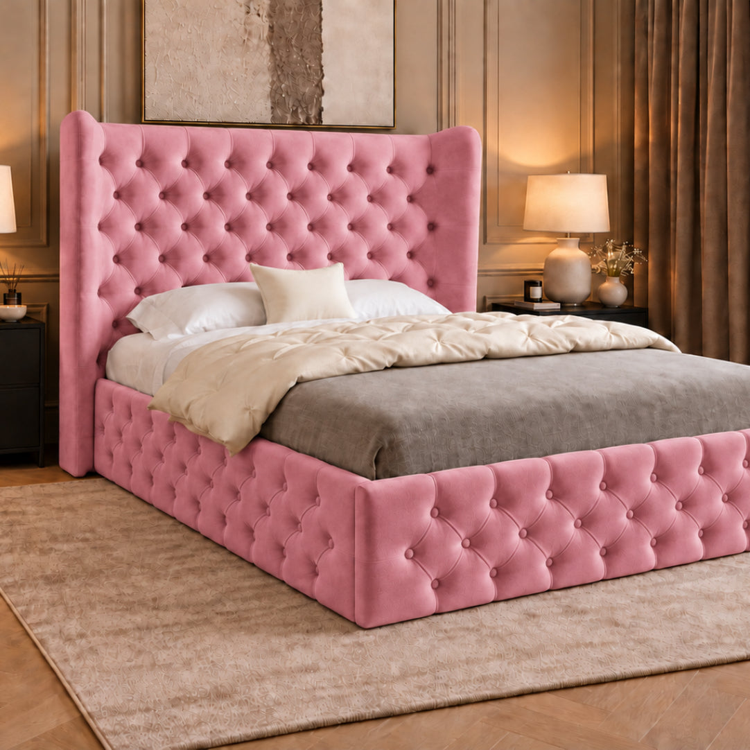 Florence Wide Winged Upholstered Soft Velvet Bed Frame