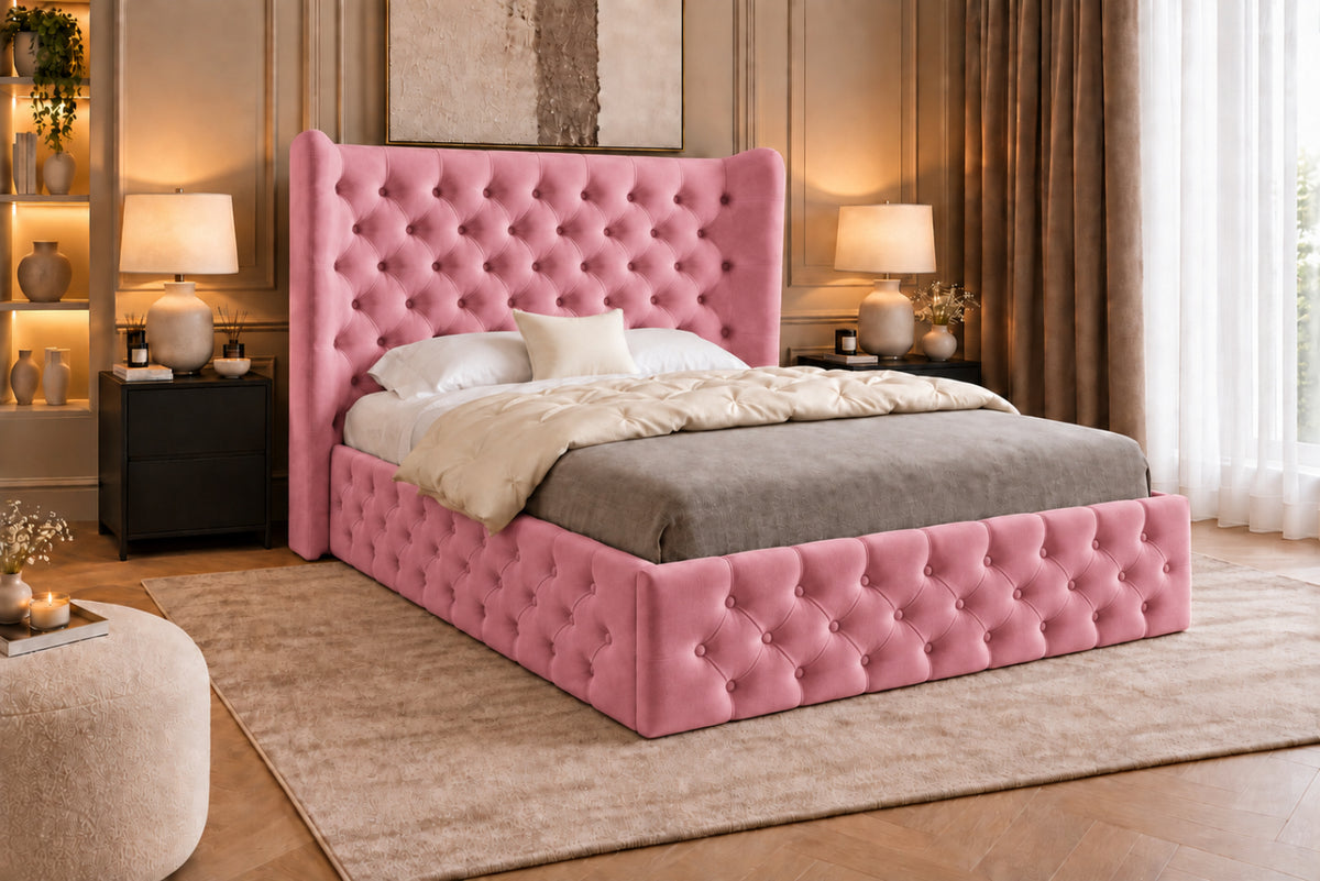 Florence Wide Winged Upholstered Soft Velvet Bed Frame