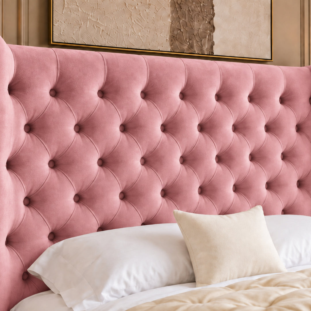 Florence Wide Winged Upholstered Soft Velvet Bed Frame