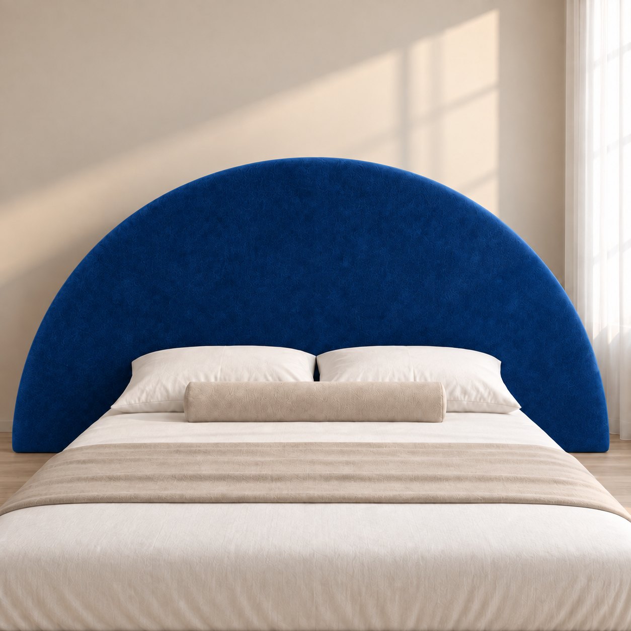 Gaeta bed in blue, headboard close-up