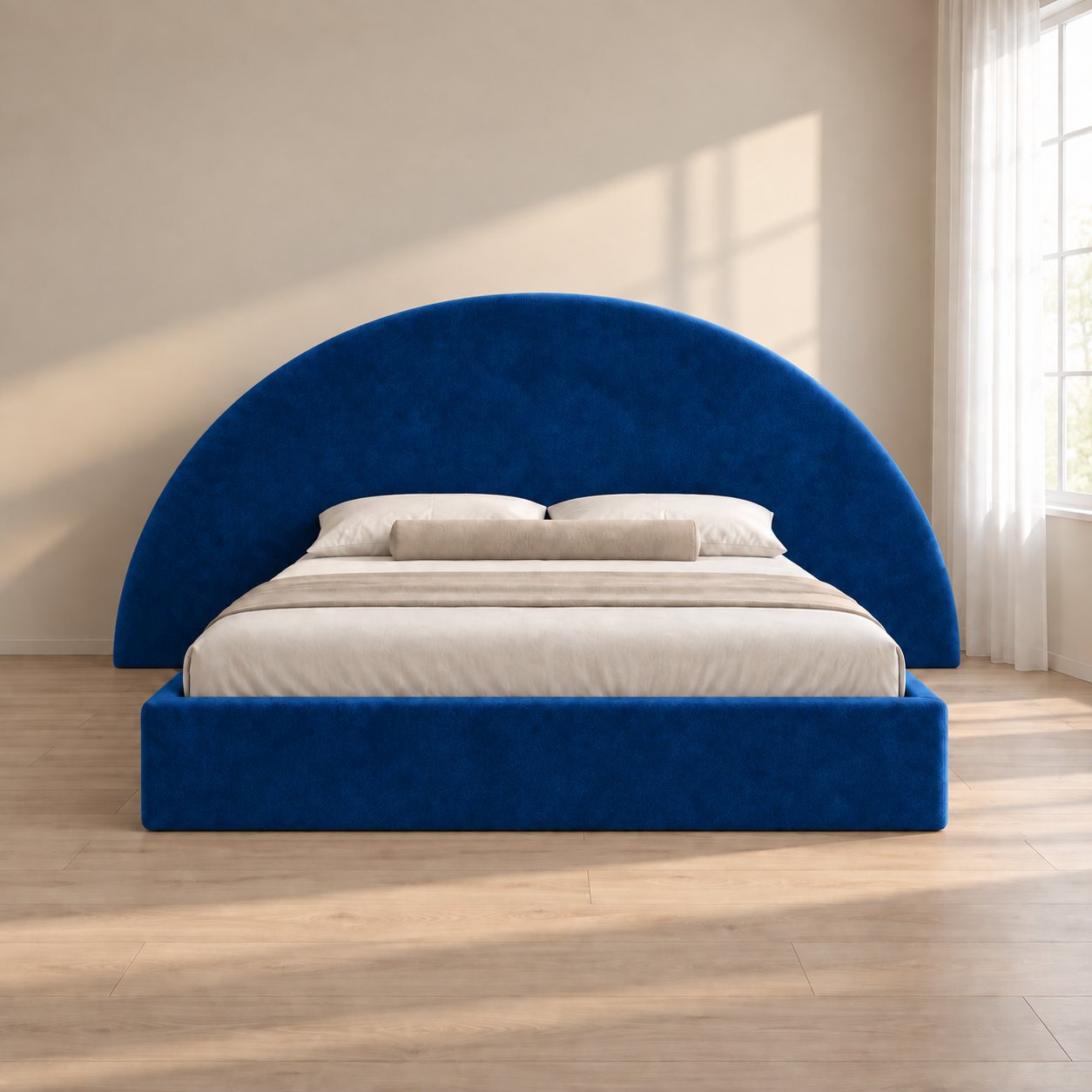 Gaeta bed in blue, front view