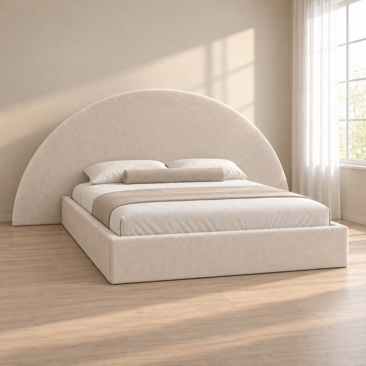 Gaeta bed in cream, side view
