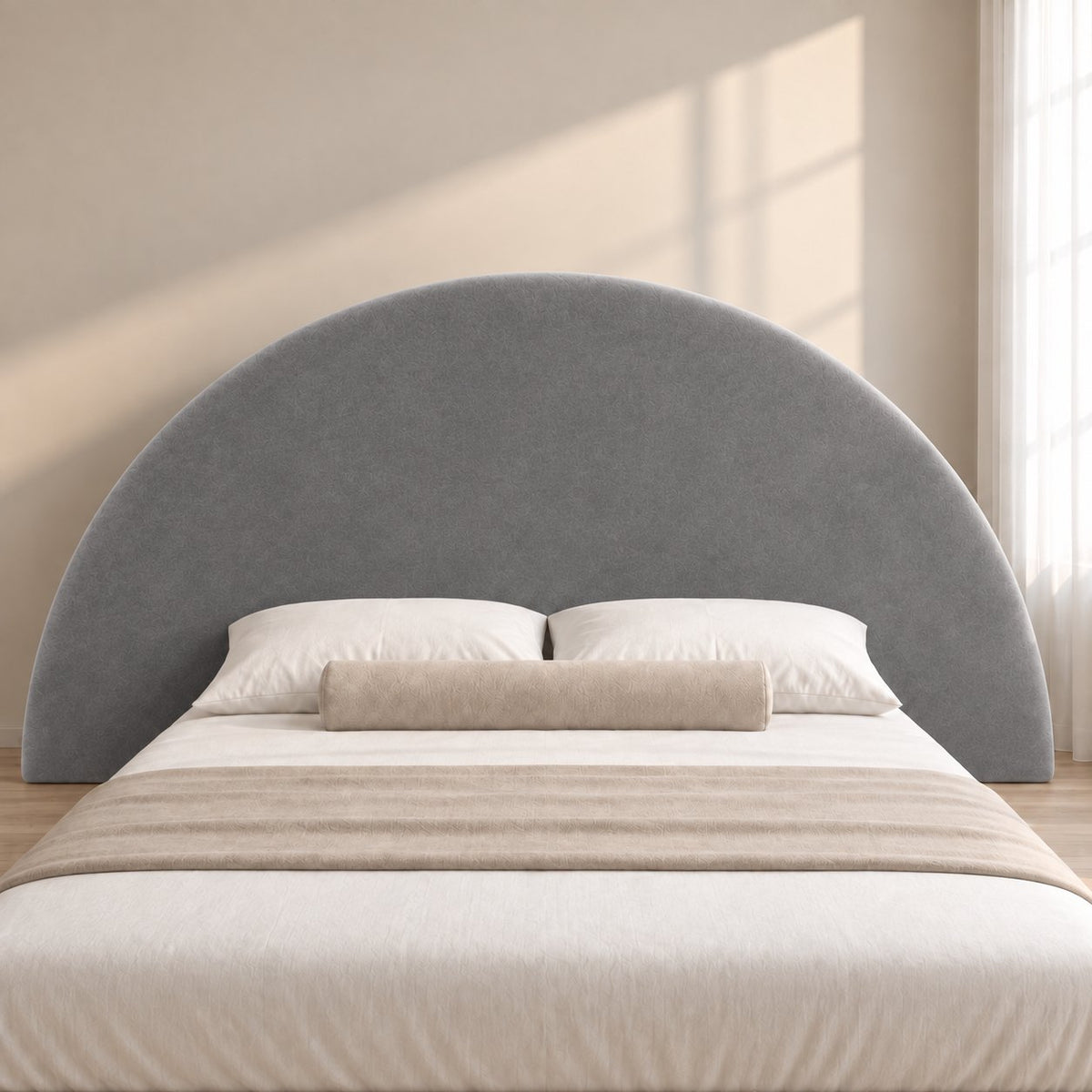 Gaeta bed in grey, headboard close-up