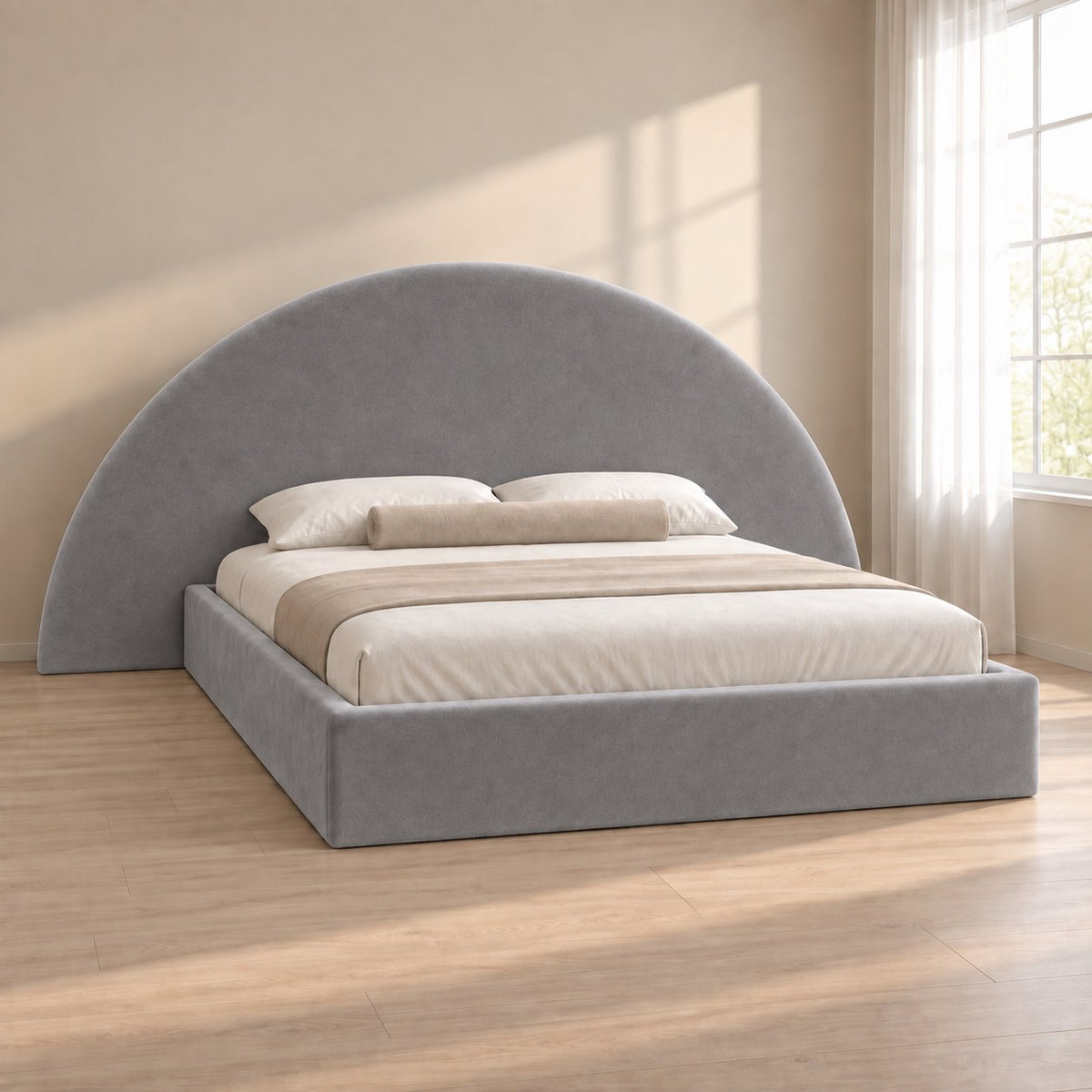 Gaeta bed in grey, side view
