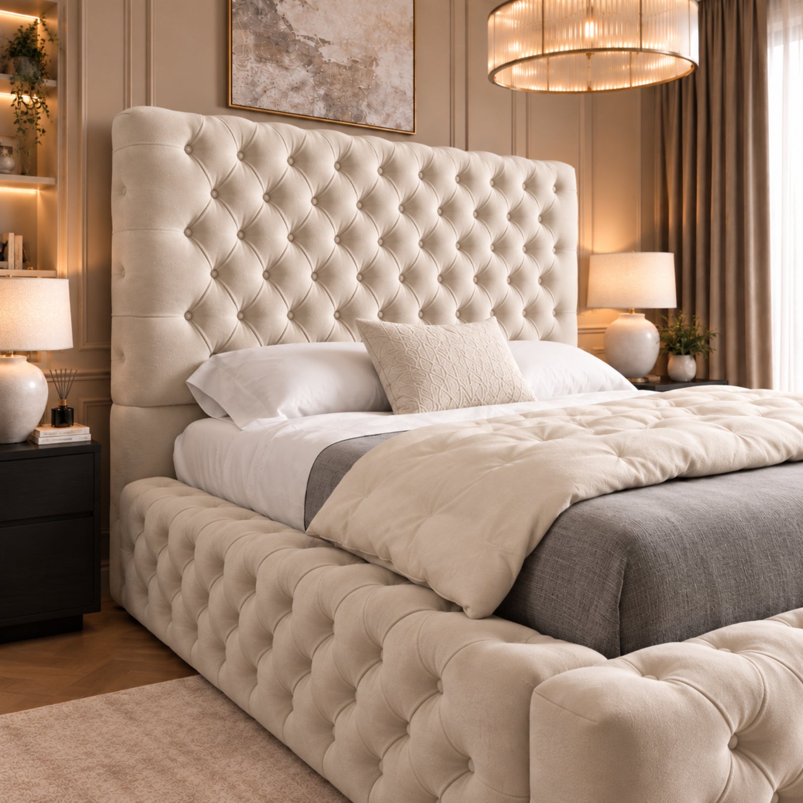 Grand Milan Pleated Upholstery Bed Frame