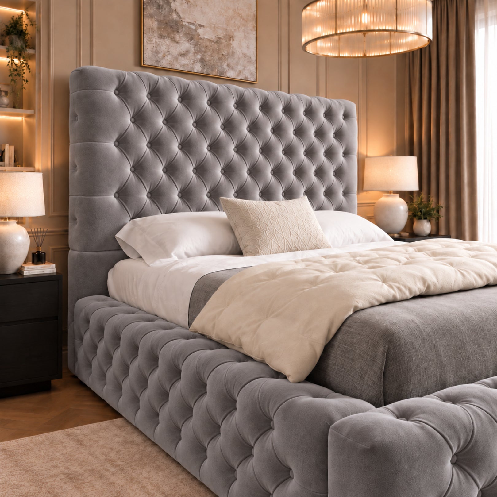 Grand Milan Pleated Upholstery Bed Frame