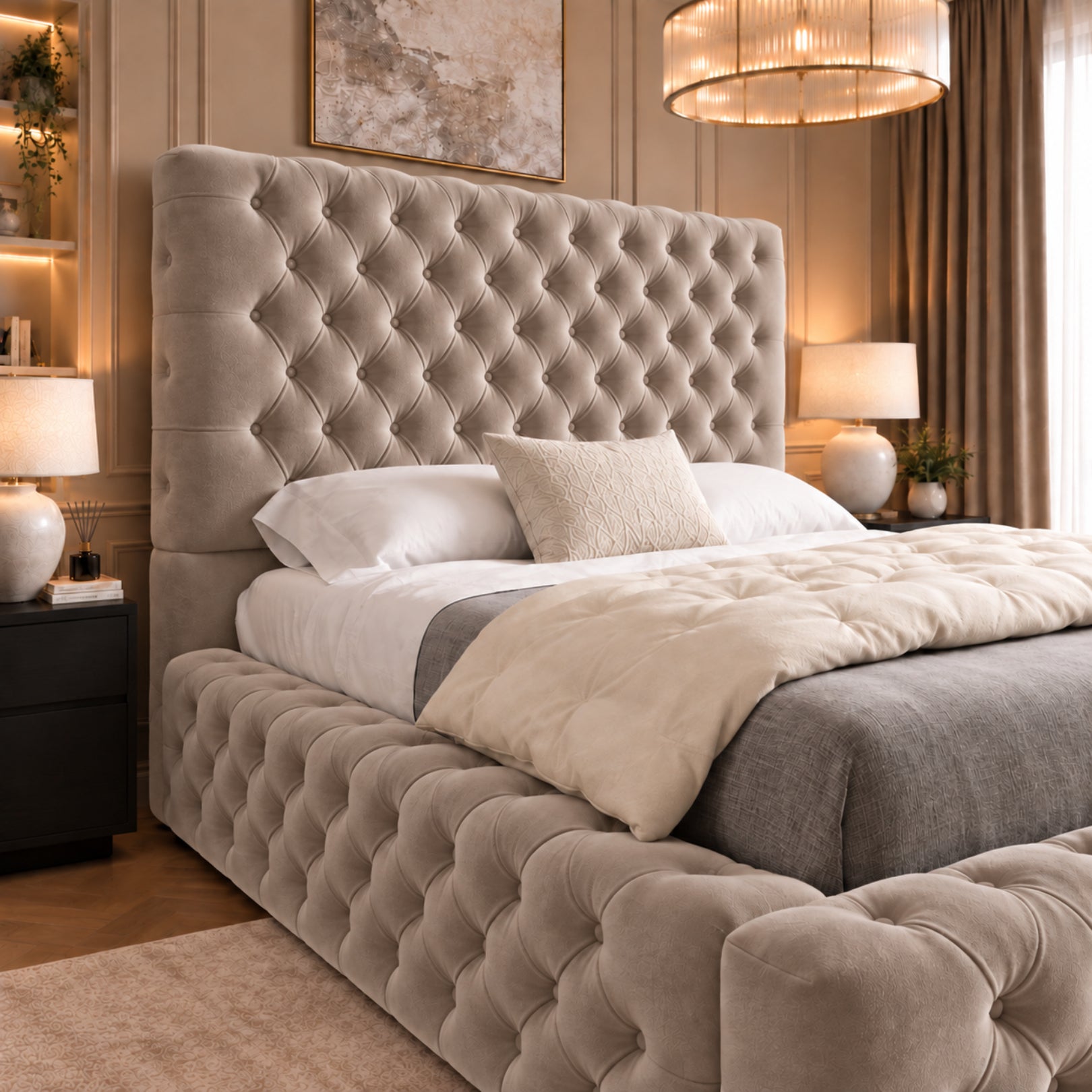 Grand Milan Pleated Upholstery Bed Frame