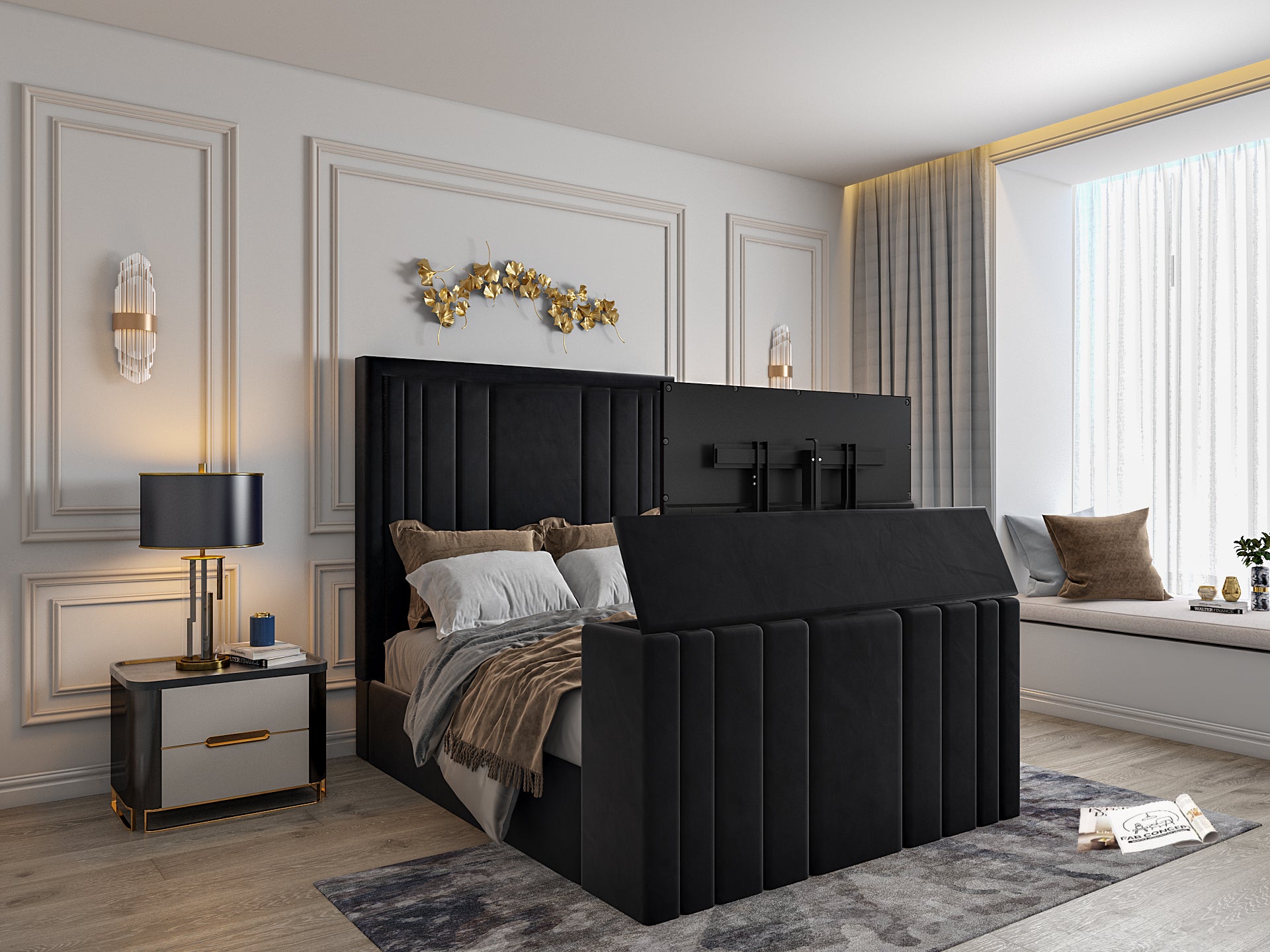 Hampton Upholstered Soft Velvet Tv Bespoke Bed Frame