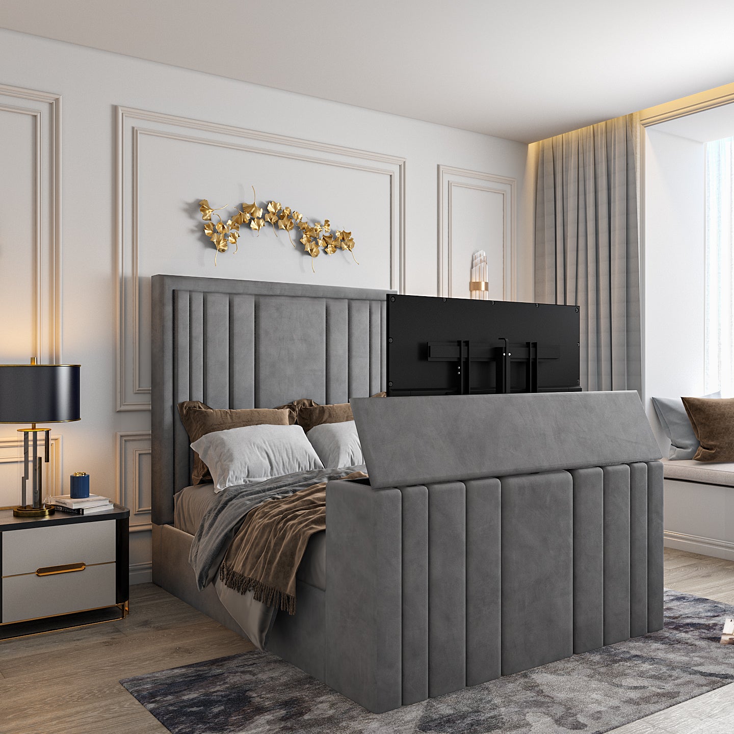 Hampton Upholstered Soft Velvet Tv Bespoke Bed Frame