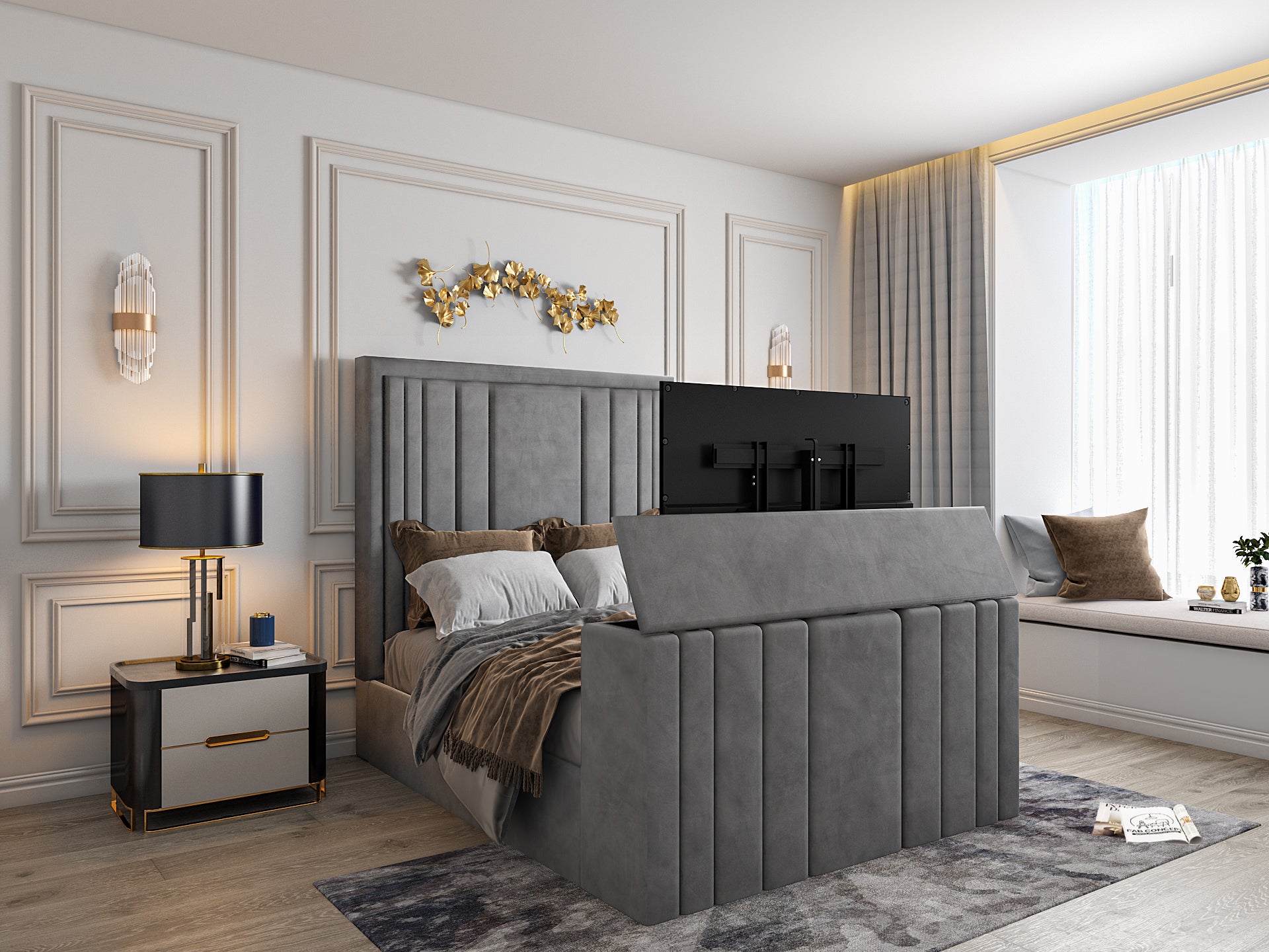 Hampton Upholstered Soft Velvet Tv Bespoke Bed Frame